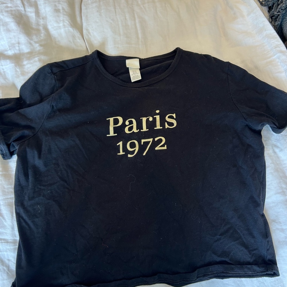 H&M Black Short Sleeve Tee with Paris 1972 Print
